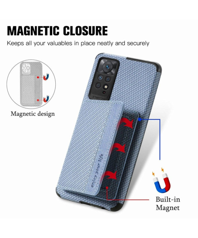 Coque Xiaomi Redmi Note 11/11S Fibre Carbone Porte-Cartes Fonction Support