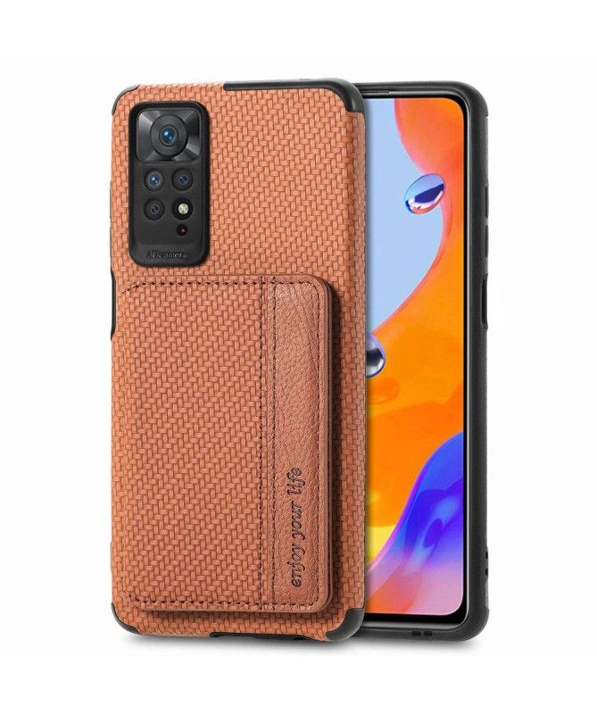 Coque Xiaomi Redmi Note 11/11S Fibre Carbone Porte-Cartes Fonction Support