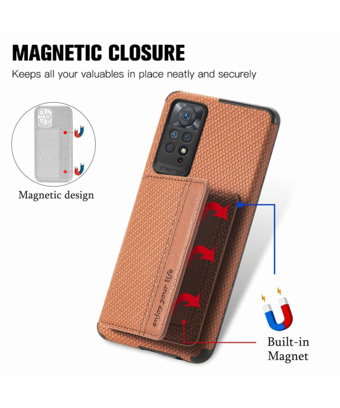 Coque Xiaomi Redmi Note 11/11S Fibre Carbone Porte-Cartes Fonction Support