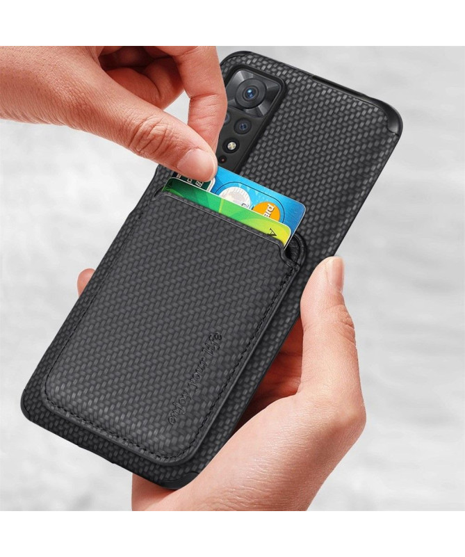 Coque Xiaomi Redmi Note 11/11S Fibre de Carbone Porte-cartes détachable