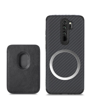 Coque Xiaomi Redmi Note 8 2019 / 2021 Fibre de Carbone Porte-cartes magnétique