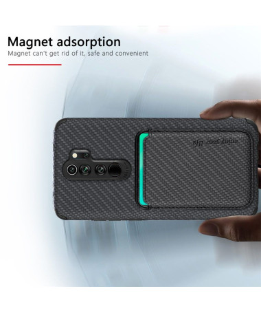 Coque Xiaomi Redmi Note 8 2019 / 2021 Fibre de Carbone Porte-cartes magnétique