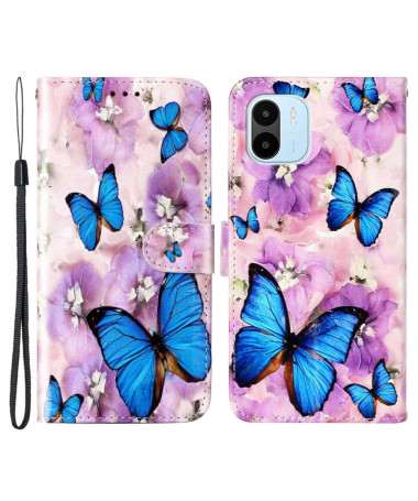 Housse Xiaomi Redmi A1 Papillons Bleus et Fleurs