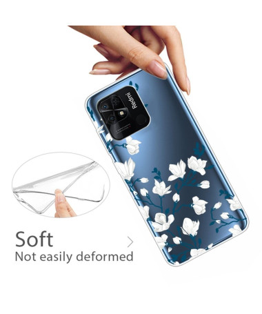 Coque Xiaomi Redmi 10C fleurs blanches