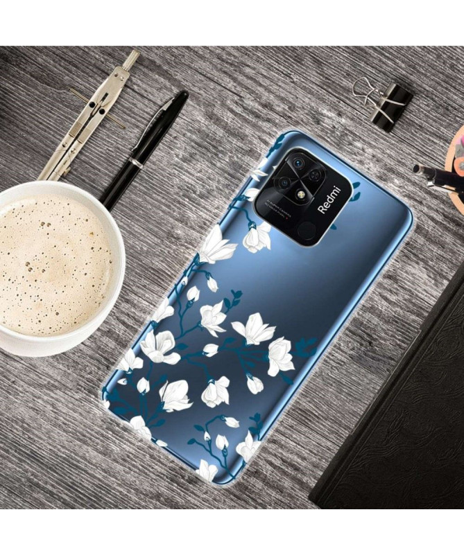 Coque Xiaomi Redmi 10C fleurs blanches