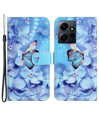 Housse Xiaomi Redmi Note 12 4G Papillon et fleurs bleues