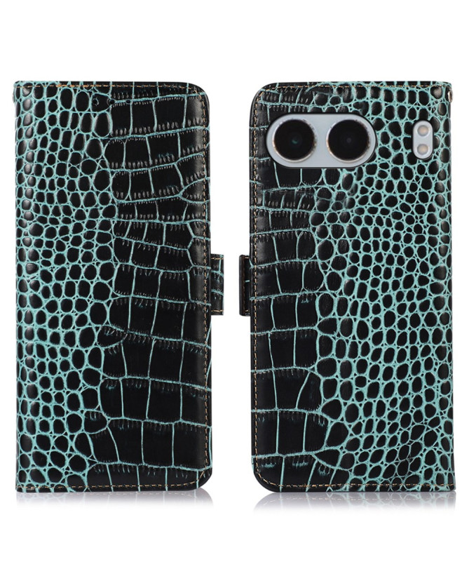 Housse OnePlus Nord 4 cuir véritable aspect croco