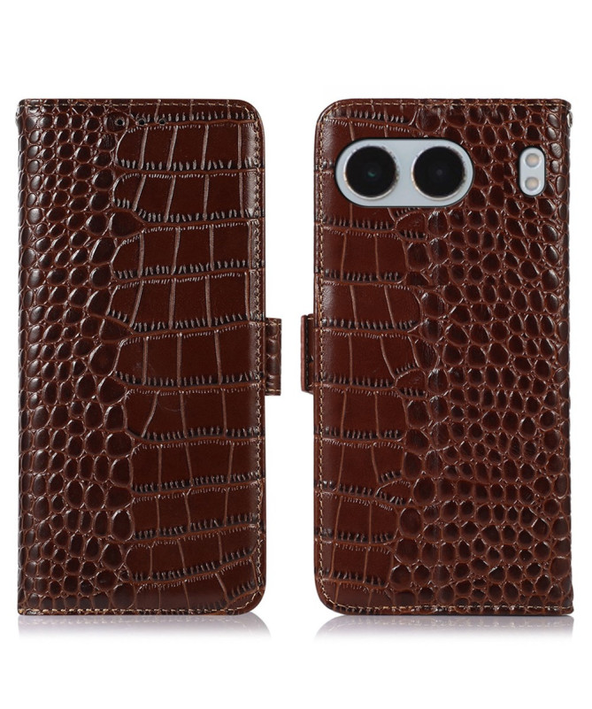 Housse OnePlus Nord 4 cuir véritable aspect croco