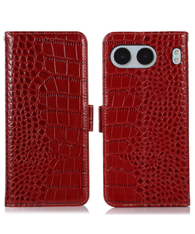 Housse OnePlus Nord 4 cuir véritable aspect croco