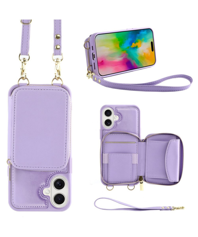 Coque iPhone 16 - Portefeuille RFID Zippée avec Sangle