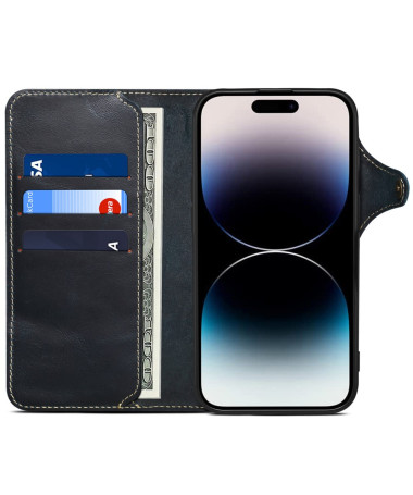 Portefeuille Prestige en Cuir Authentique pour iPhone 16 Bleu marine - photo 2