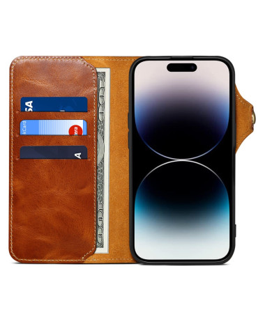 Portefeuille Prestige en Cuir Authentique pour iPhone 16 Marron Clair - photo 5