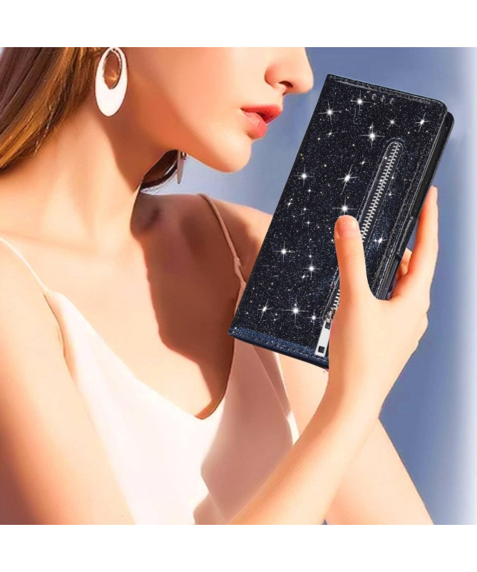 Housse Xiaomi 13 en Cuir Pailleté avec Fermeture Zippée