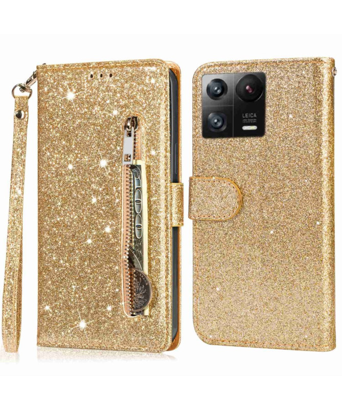 Housse Xiaomi 13 en Cuir Pailleté avec Fermeture Zippée