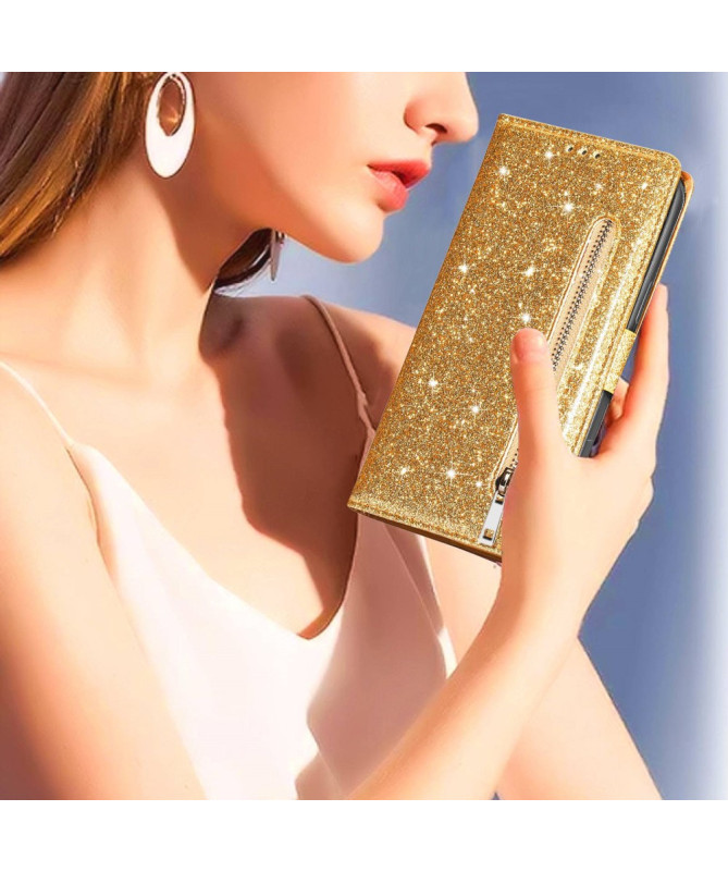Housse Xiaomi 13 en Cuir Pailleté avec Fermeture Zippée