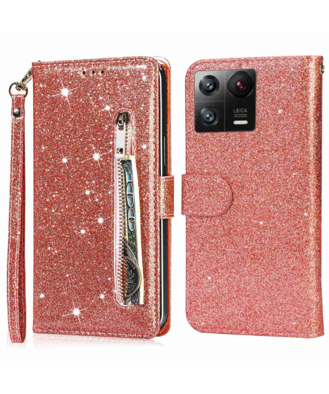 Housse Xiaomi 13 en Cuir Pailleté avec Fermeture Zippée