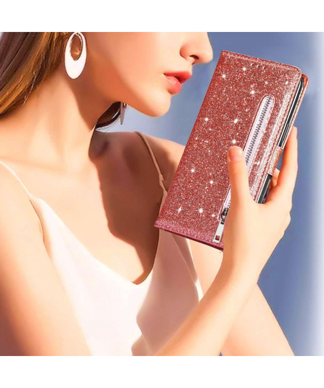 Housse Xiaomi 13 en Cuir Pailleté avec Fermeture Zippée