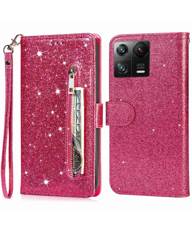 Housse Xiaomi 13 en Cuir Pailleté avec Fermeture Zippée