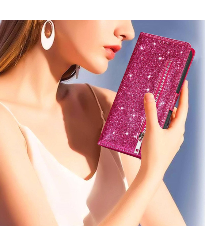 Housse Xiaomi 13 en Cuir Pailleté avec Fermeture Zippée