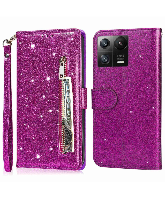 Housse Xiaomi 13 en Cuir Pailleté avec Fermeture Zippée