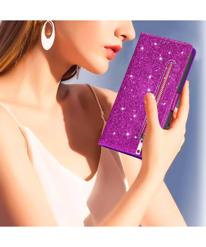 Housse Xiaomi 13 en Cuir Pailleté avec Fermeture Zippée