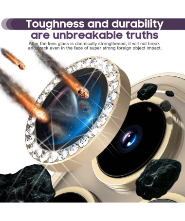Protecteur d'Objectif iPhone 16 Pro/16 Pro Max en Verre Trempé Strass Or - photo 6