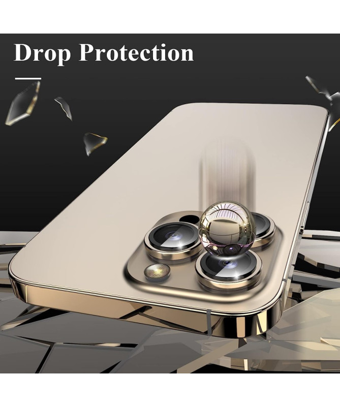 Protecteur d'Objectif iPhone 16 Pro/16 Pro Max en Verre Trempé avec Anneau Métallique