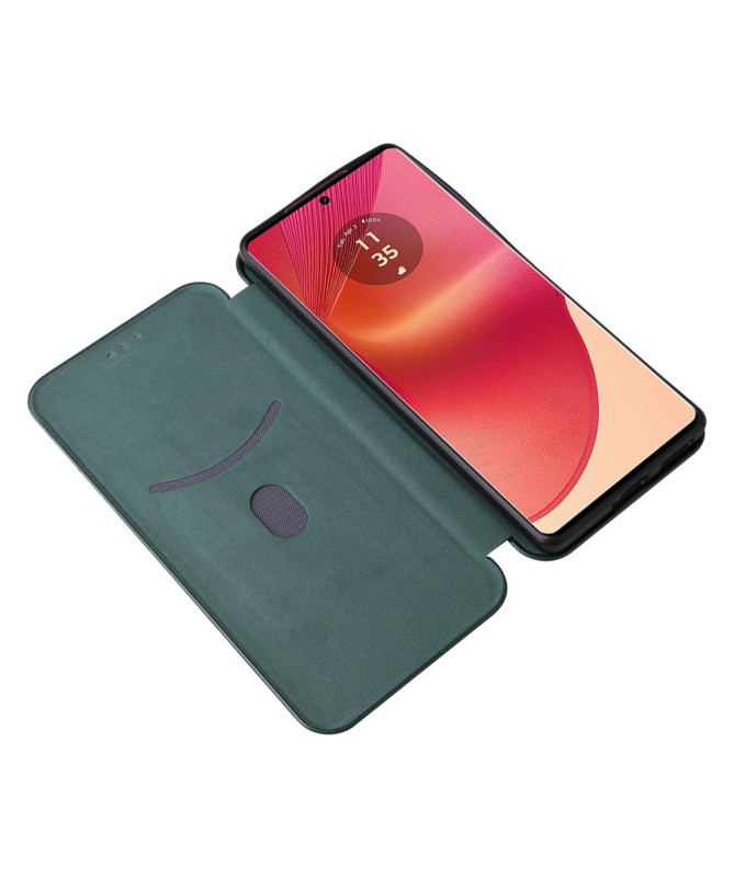 Flip Cover Motorola Edge 50 Fusion design fibre de carbone