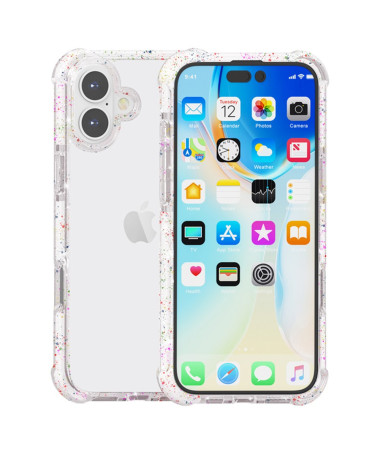 Coque iPhone 16 Hybride Renforcée Transparent Éclats Colorés