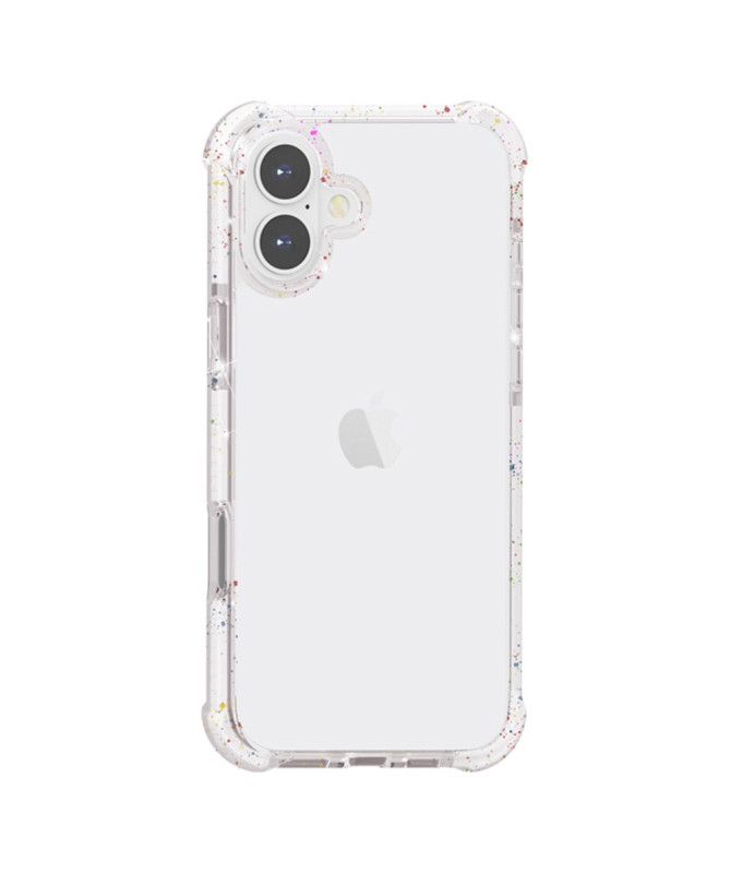 Coque iPhone 16 Hybride Renforcée Transparent Éclats Colorés