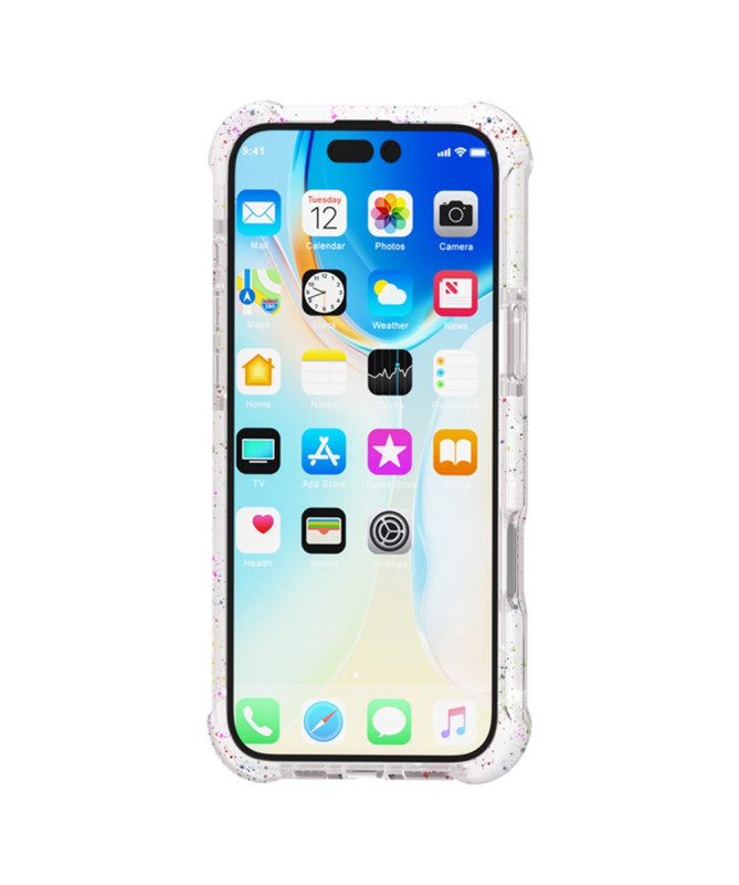 Coque iPhone 16 Hybride Renforcée Transparent Éclats Colorés