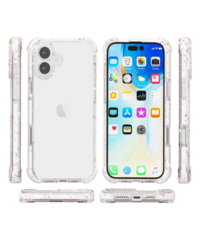 Coque iPhone 16 Hybride Renforcée Transparent Éclats Colorés