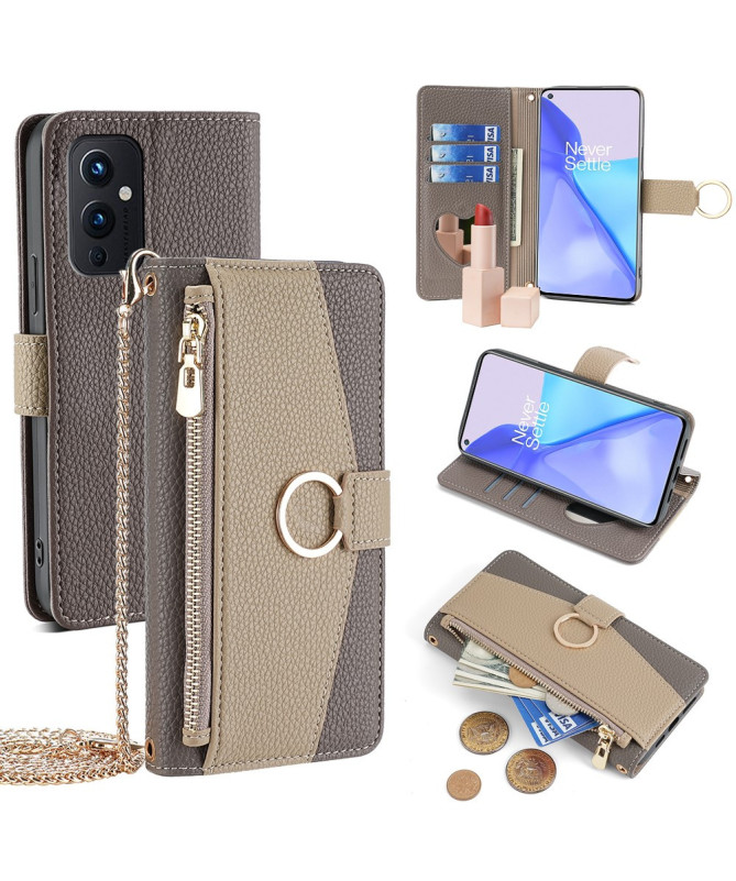 Housse OnePlus 9 luxury portefeuille avec chaîne