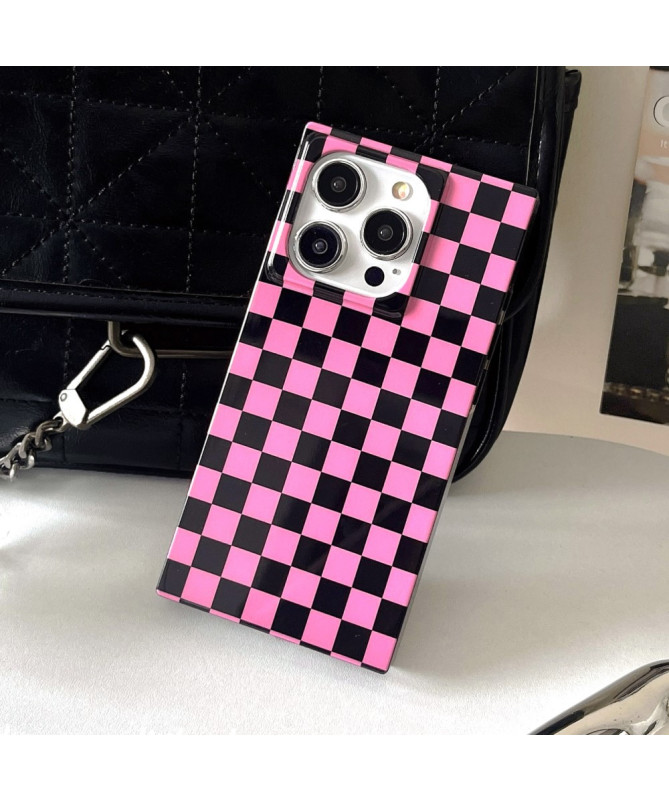 Coque iPhone 13 Pro Max Damier Noir et Rose