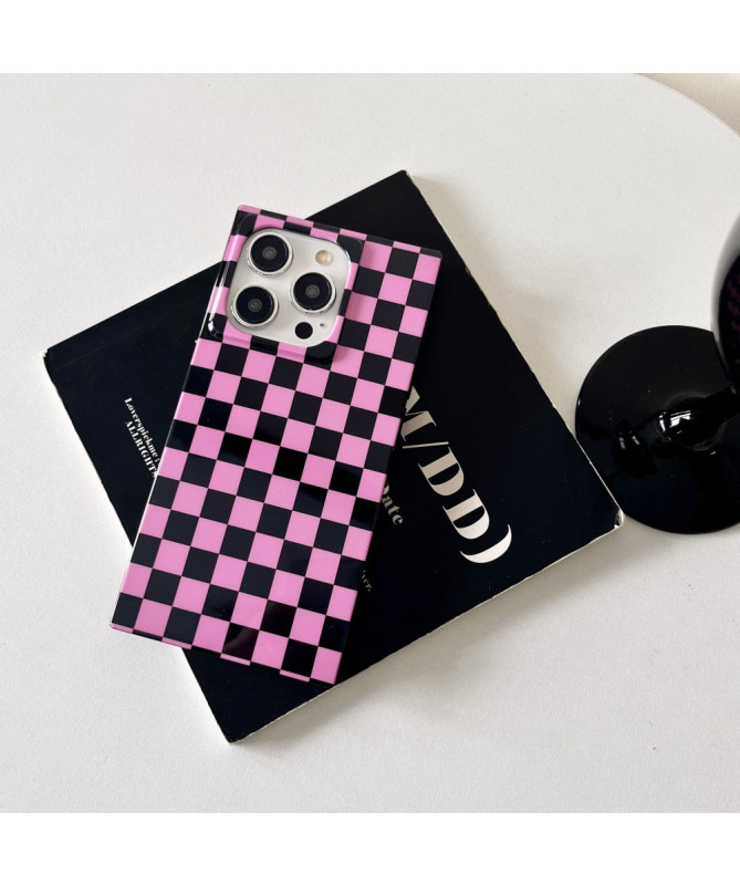 Coque iPhone 13 Pro Max Damier Noir et Rose