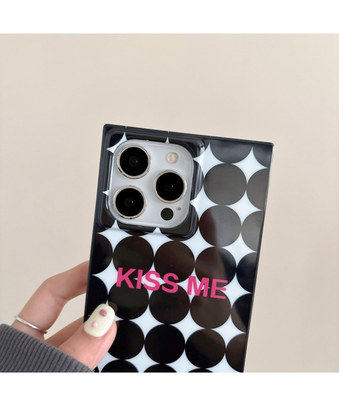 Coque iPhone 13 Pro Max Cercles Noir et Blanc, Message 'Kiss Me'