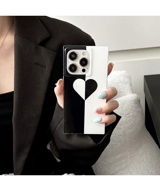 Coque iPhone 13 Pro Max Dualité Noir et Blanc Cœur Partagé