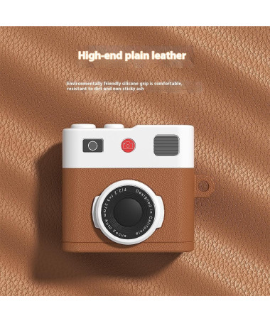 Coque AirPods 4 Design Appareil Photo Vintage avec Mousqueton Marron - photo 2