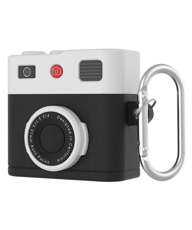 Coque AirPods 4 Design Appareil Photo Vintage avec Mousqueton