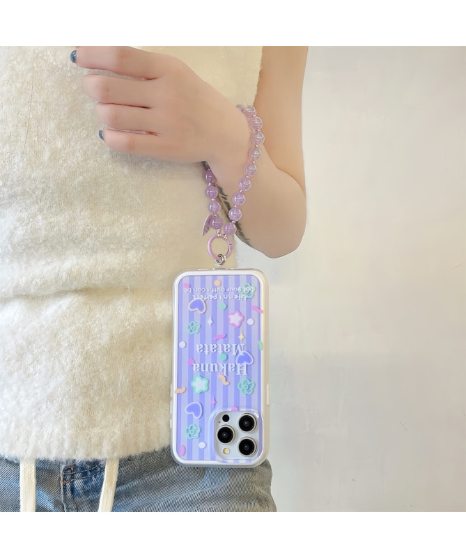 Coque iPhone 14 Pro Max Hakuna Matata avec Lanière Perles – Lavande Zen