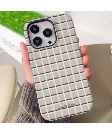 Coque iPhone 14 Pro Max à Motif Quadrillé avec Finition Mate