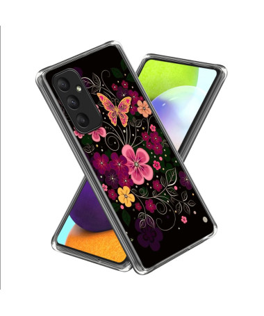 Coque Samsung Galaxy A55 5G papillon doré et fleurs