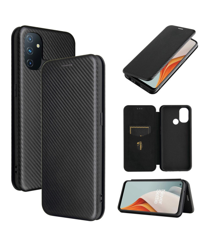 Flip Cover OnePlus Nord N100 design fibre de carbone