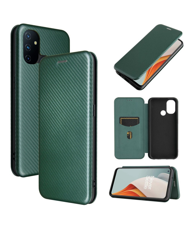 Flip Cover OnePlus Nord N100 design fibre de carbone
