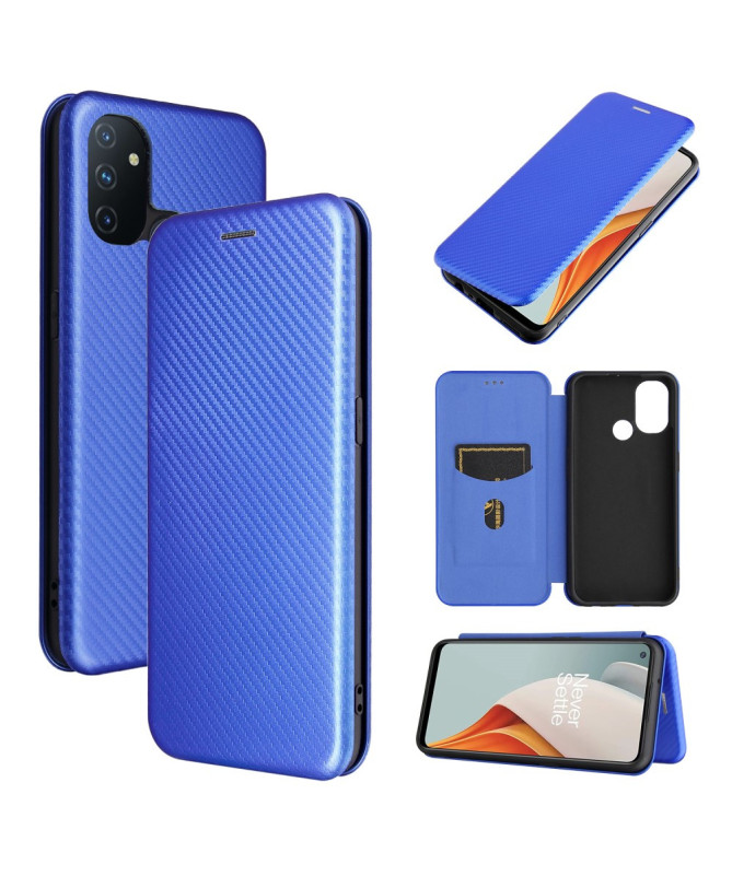 Flip Cover OnePlus Nord N100 design fibre de carbone