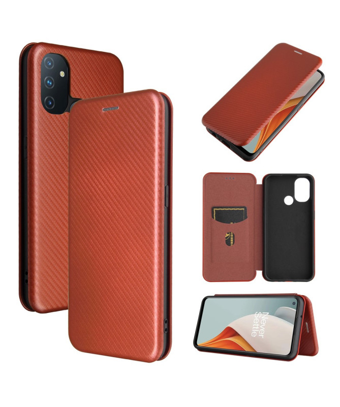 Flip Cover OnePlus Nord N100 design fibre de carbone
