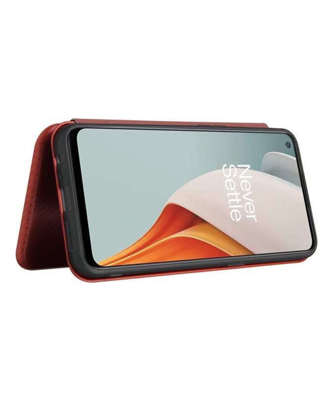 Flip Cover OnePlus Nord N100 design fibre de carbone