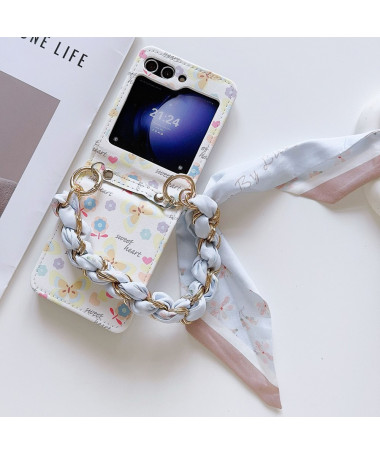 Coque Samsung Galaxy Z Flip 6 Motif Pastel avec Bracelet Chaîne et Foulard