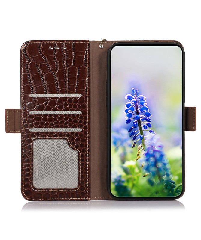 Housse Sony Xperia 10 VI cuir véritable aspect croco