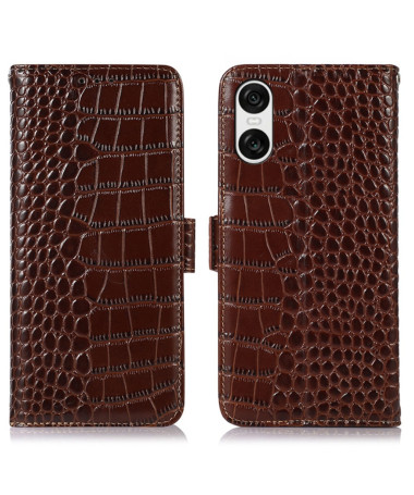 Housse Sony Xperia 10 VI cuir véritable aspect croco